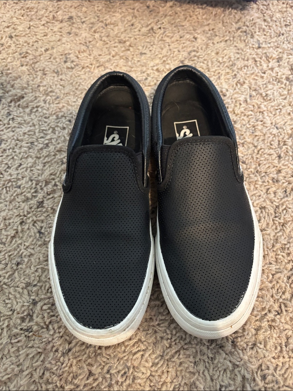 Vans classic slip on black leather women 7